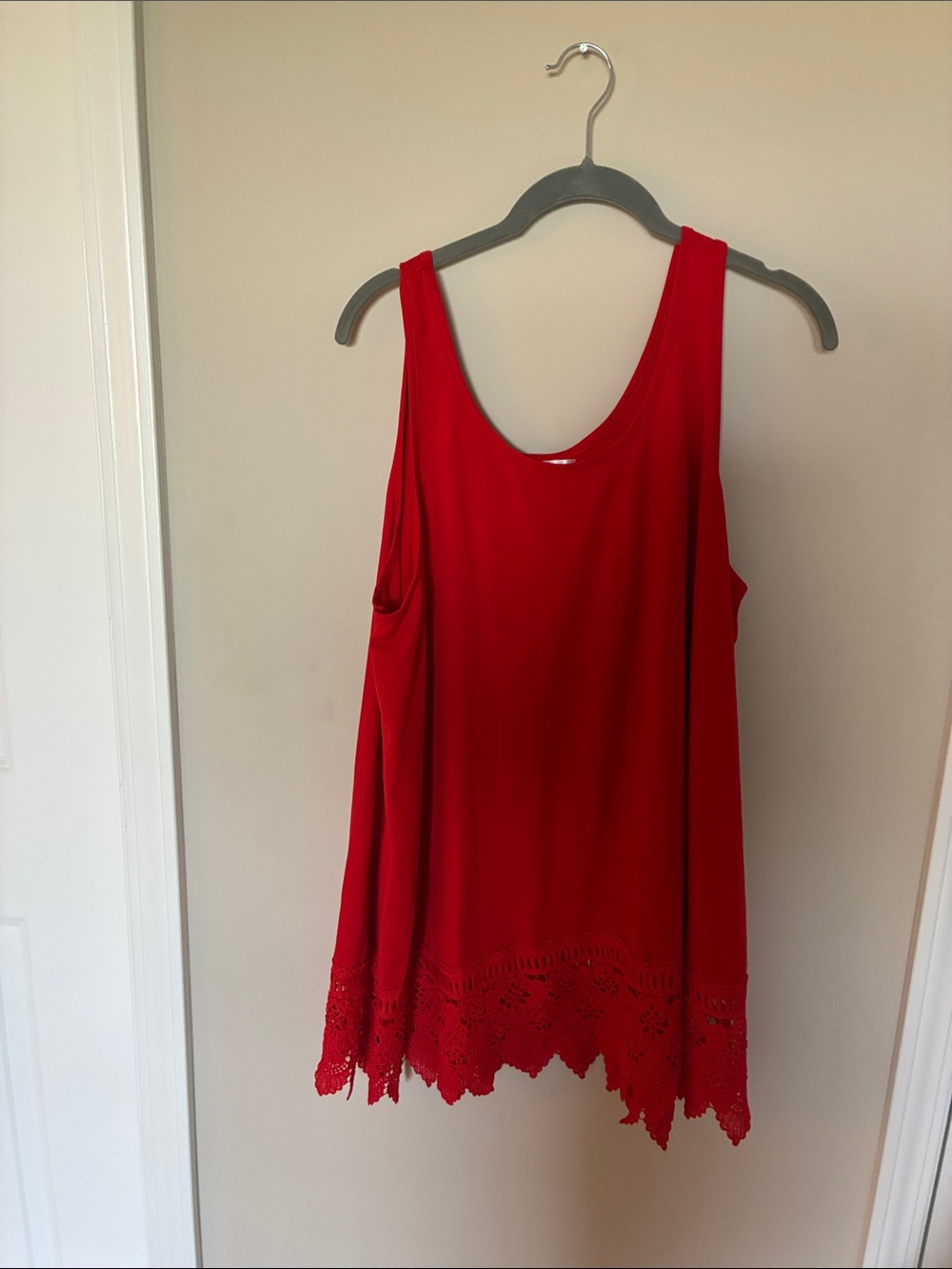 Women's Red Crochet-Hem Tank Top